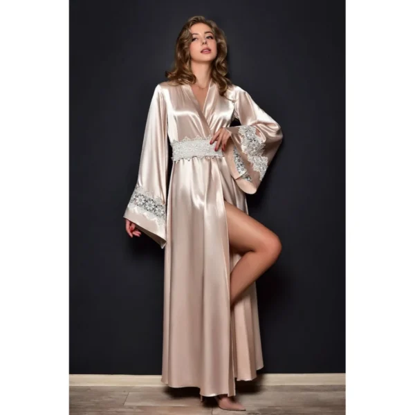 Grey Women Satin Babydoll Belted Kimono Robe