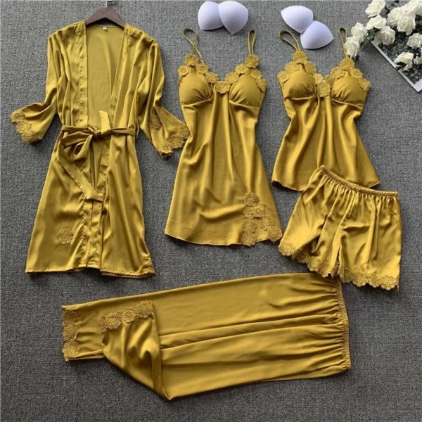 5 Piece Nightwear Set In Mustard