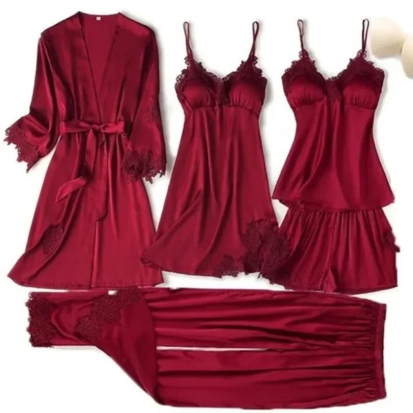 5 Piece Nightwear Set in Maroon