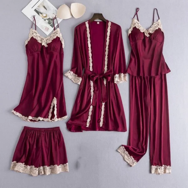 5 Piece Nightwear Set in Maroon chicken